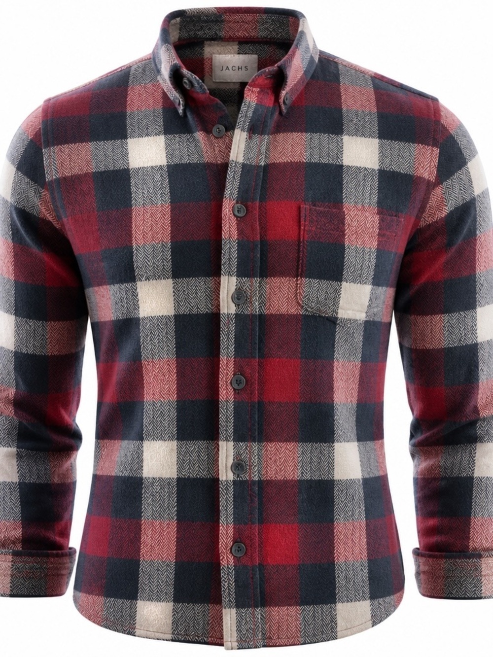Jachs Red Navy Cream Plaid Button-Down Men's Shirt